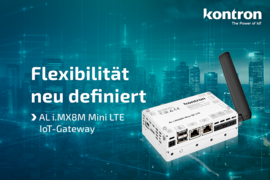 AL i.MX8M Mini LTE: IoT-Gateway mit LTE Cat1 Modul auf grünem, grafischen Hintergrund